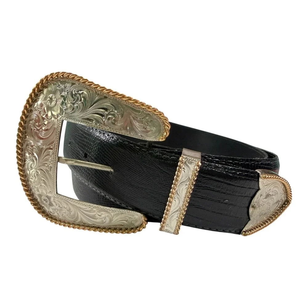 Sandy Duftler Designs 45 Black Belt Montana Silversmiths German Silver Western